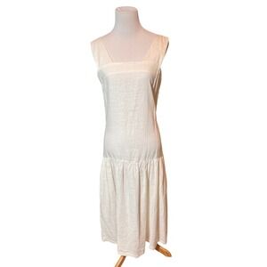 Claire de Lune White Linen‎ Midi Dress Made in Ireland Belted Tie Waist